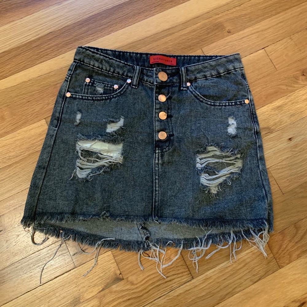 Dark grey ripped jean skirt